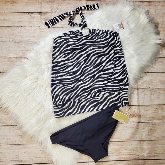 MICHAEL Kors Tankini Logo Ring Hardware 2 Piece Swing Zebra Print Size S - Picture 5 of 12